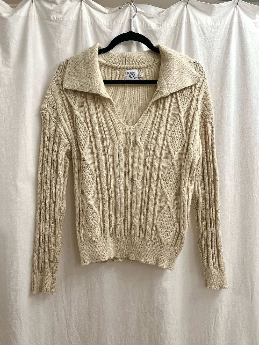 Princess Polly Cream Cable Knit V-Neck Sweater